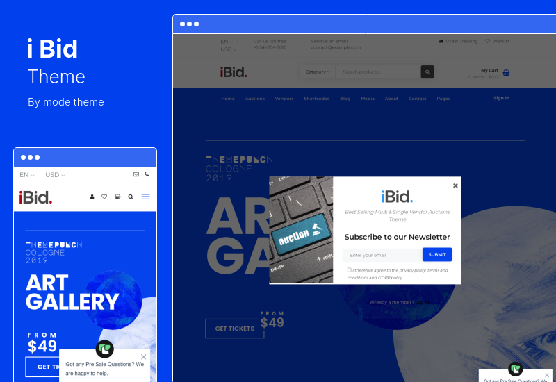 موضوع iBid - موضوع WooCommerce للمزادات متعددة البائعين
