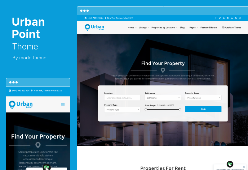 موضوع UrbanPoint - سمة WordPress لبيع وتأجير المنازل