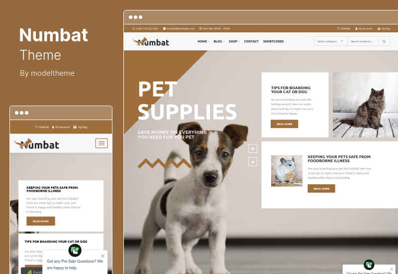 سمة Numbat - سمة WooCommerce لمتجر الحيوانات الأليفة