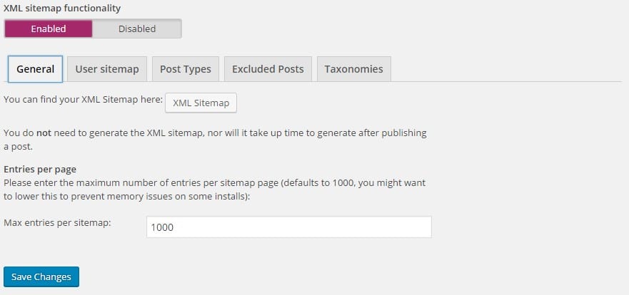 Yoast SEO - Opcje map witryn XML