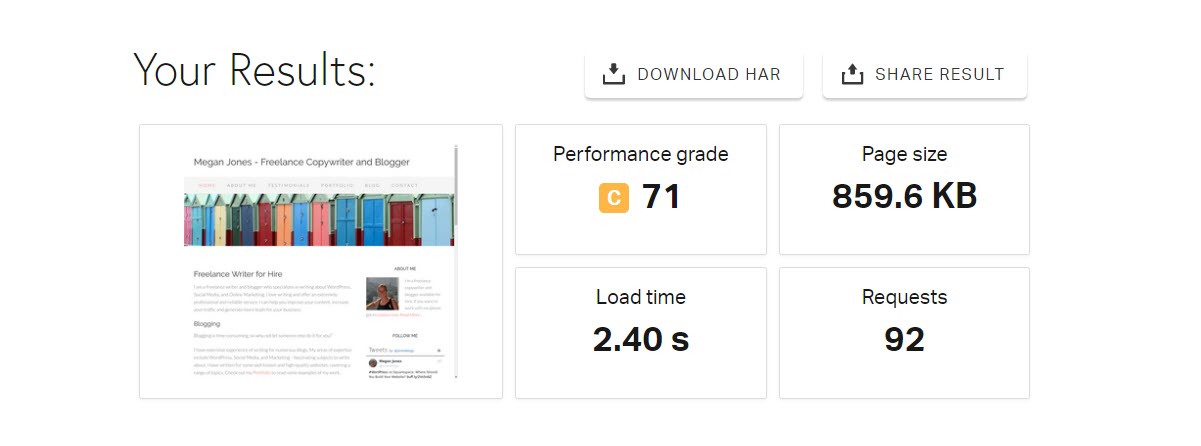 WordPress 페이지 속도 - Pingdom 결과