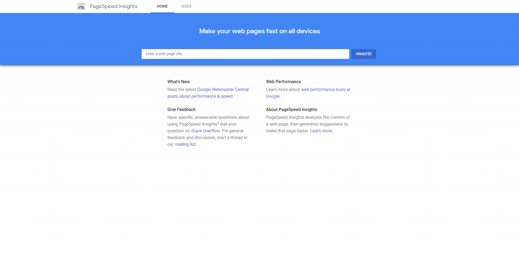 Informații despre viteza paginii Google