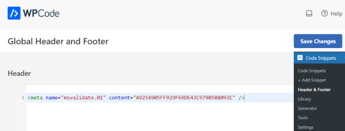 ป้อนเมตาแท็กในส่วนหัว Enter meta tag in header section