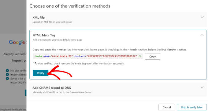 ยืนยันไซต์ของคุณหลังจากป้อนเมตาแท็ก Verify your site after entering meta tag