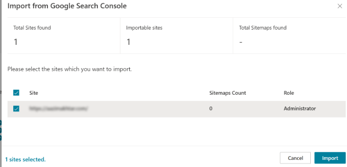 เลือกไซต์ของคุณและนำเข้า Select your site and import it