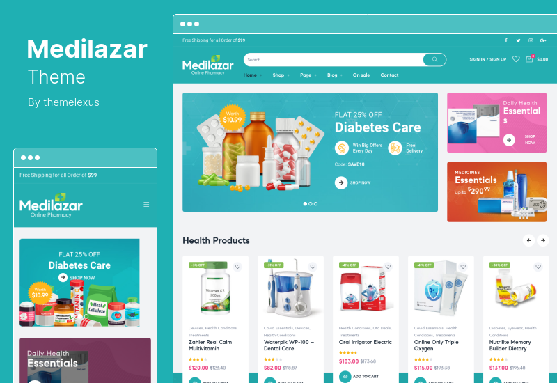 ธีม Medilazar - ธีมการแพทย์ WooCommerce ทางการแพทย์