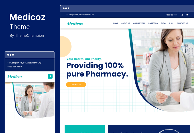 Medioz Theme - คลินิกและร้านขายยา WordPress Theme