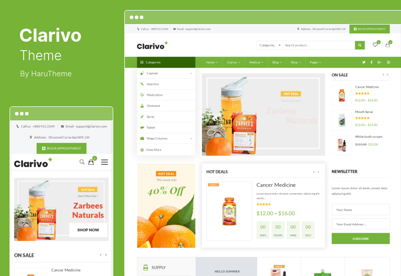 ธีม Clarivo - ธีม WordPress ร้านขายยาและการแพทย์