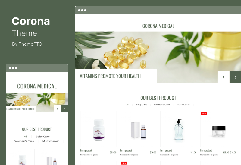 ธีม Corona - ร้านขายยาการแพทย์ WooCommerce Theme