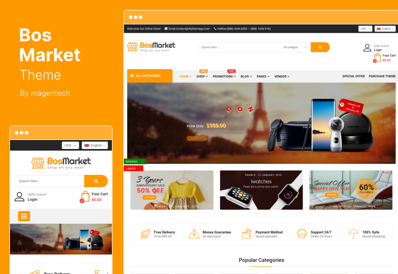BosMarket 主题 - 灵活的多供应商 Elementor WooCommerce 主题