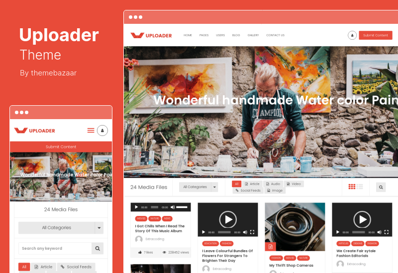 Uploader テーマ - 高度なメディア共有 WordPress テーマ