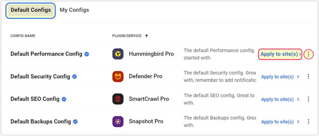 configs - config di default