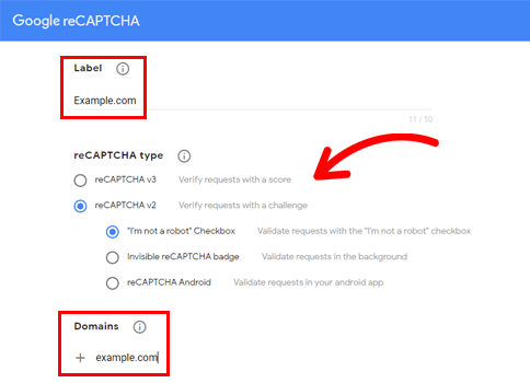 Inserisci Label e reCaptcha