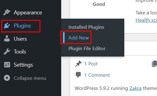 Passa a Plugin, quindi aggiungi nuovo