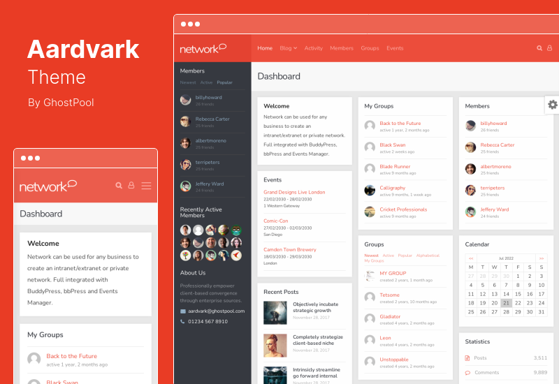 Aardvark Theme - Topluluk, Üyelik, BuddyPress WordPress Teması