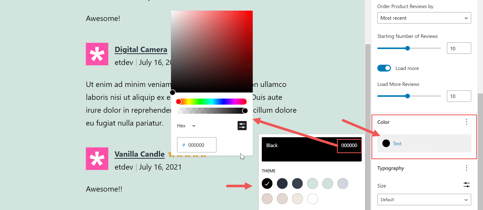 changer la couleur du texte de tous les avis