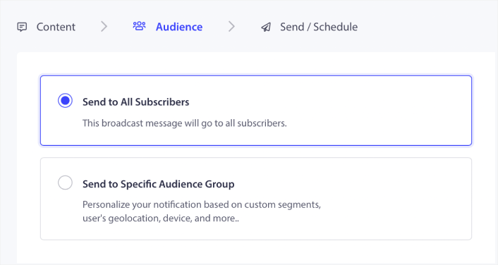 Selecione o público-alvo de notificação por push