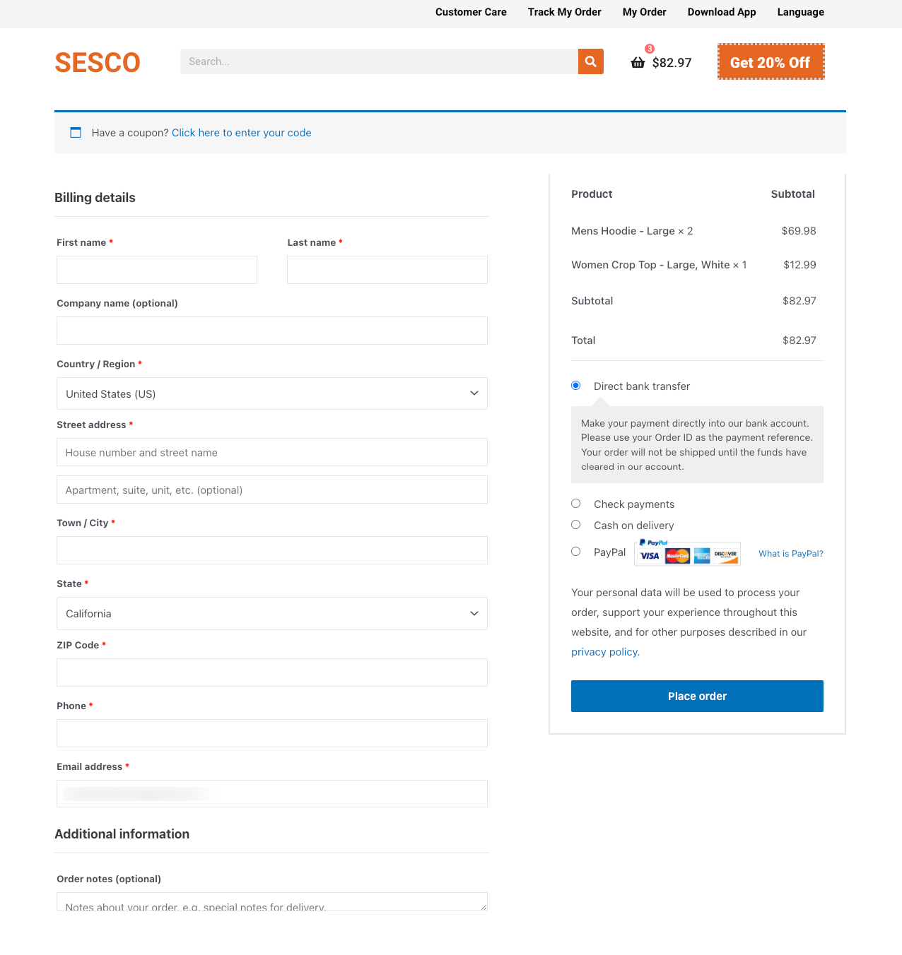 Elementor 및 HappyAddons 8을 사용하여 WooCommerce 체크아웃 페이지를 사용자 정의하는 방법 WooCommerce Checkout Page Example