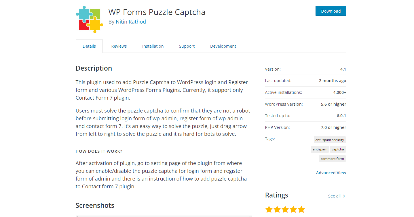 WP Forms Puzzle Captcha – WordPress-Captcha-Plugin