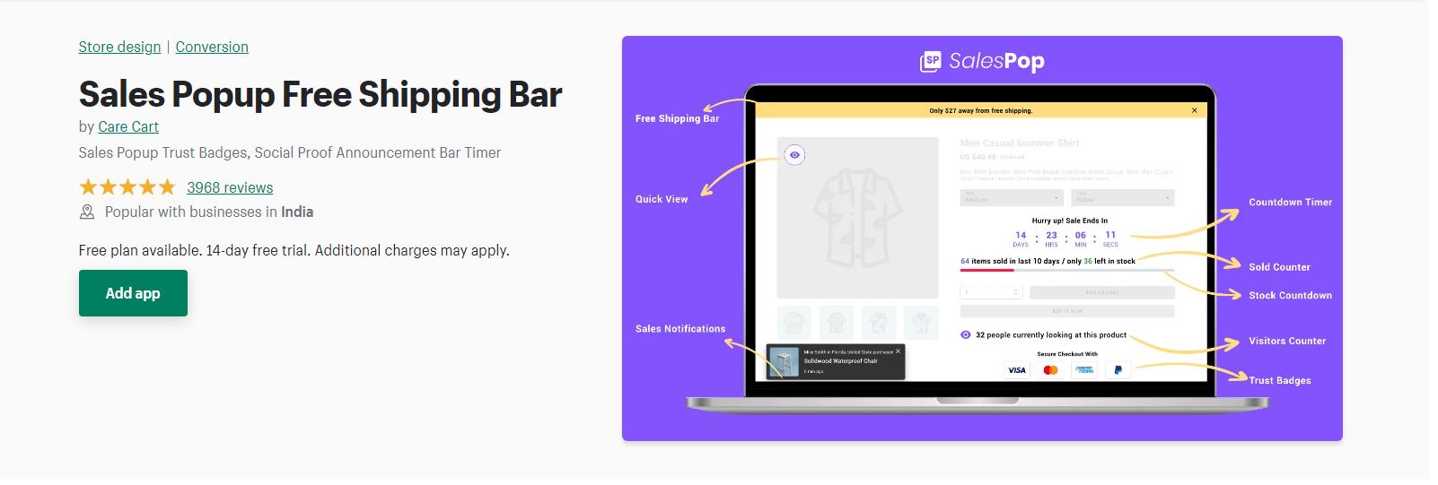 Coș de îngrijire - Bară de livrare gratuită Shopify