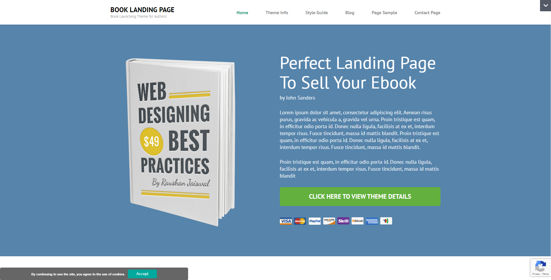 Buchen Sie Landing Page - kostenlose Landing Page WordPress-Themes