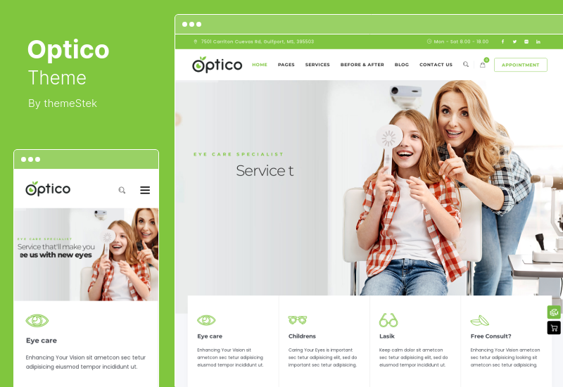 Optico テーマ - 検眼医とアイケアの WordPress テーマ