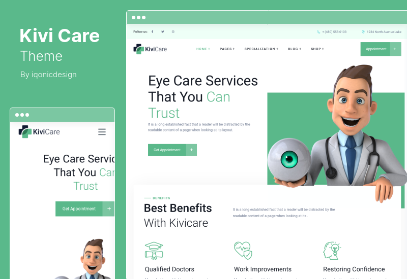 KiviCare テーマ - 診療所および患者管理ソリューションの WordPress テーマ