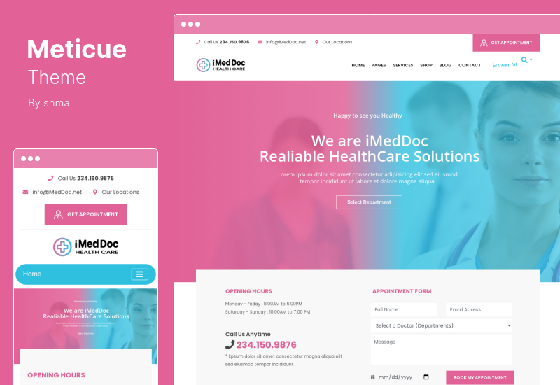 Meticue テーマ - ヘルス アンド メディカル センターの WordPress テーマ