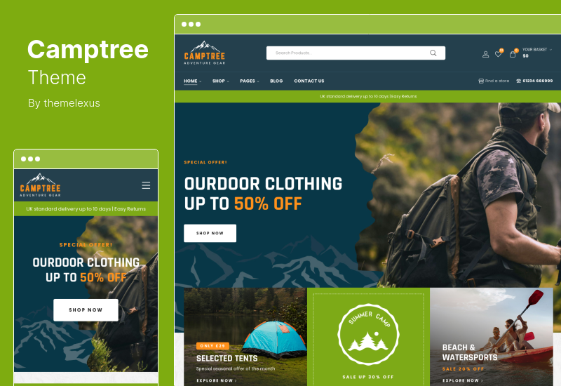 Tema Camptree - Equipamento de acampamento ao ar livre WooCommerce Elementor Theme