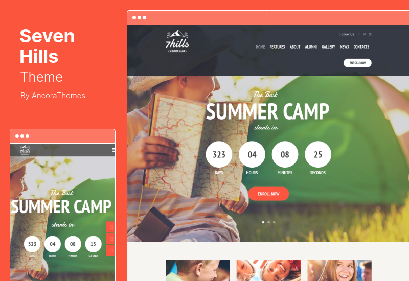 Tema SevenHills - Tema WordPress de Caminhadas no acampamento de verão para crianças