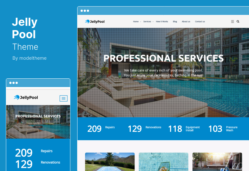 موضوع JellyPool - سمة WordPress لصيانة وتنظيف المسبح
