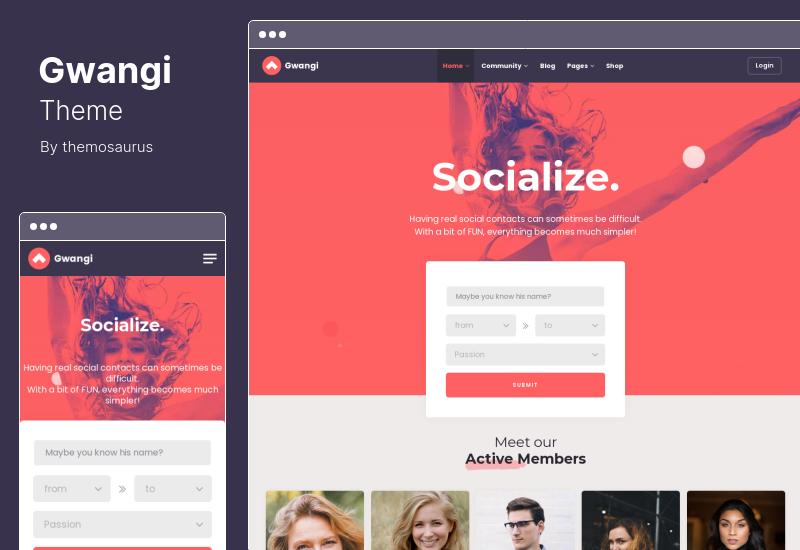 Tema Gwangi - Tema WordPress PRO per abbonamento multiuso, social network e comunità BuddyPress