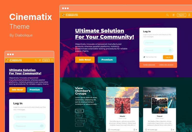 Tema Cinematix - Tema WordPress per l'abbonamento BuddyPress Nouveau