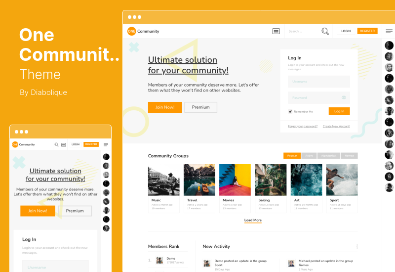 Tema OneCommunity - Tema WordPress per l'iscrizione a BuddyPress