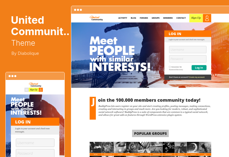 Tema UnitedCommunity - Tema WordPress per l'iscrizione a BuddyPress