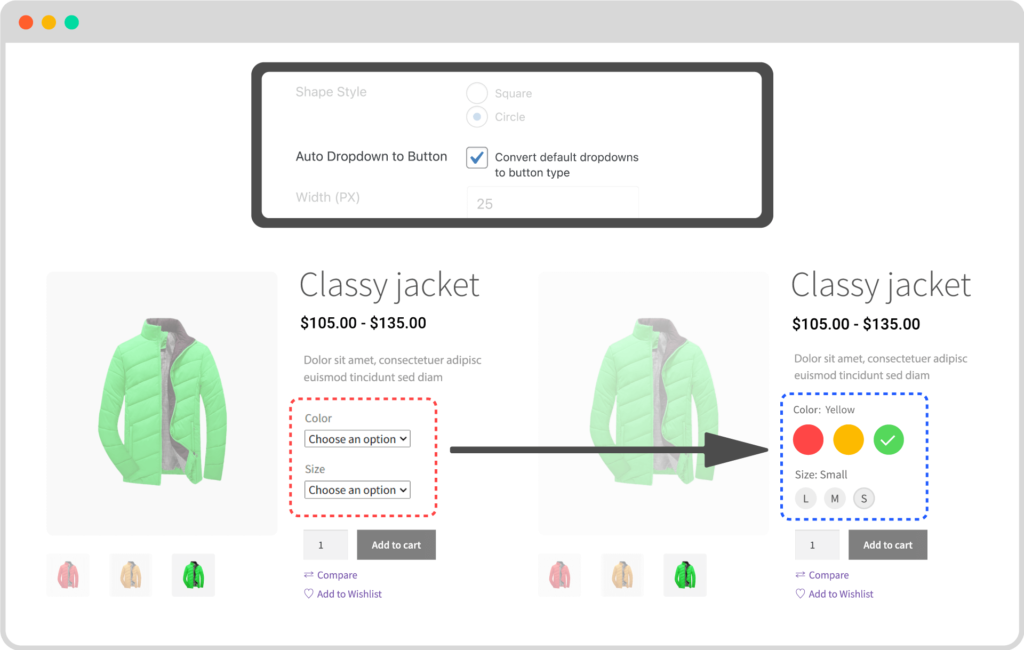增加 WooCommerce 销售额的惊人技巧和窍门 5 Convert Dropdowns to Swatches
