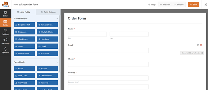 WPForms 양식 빌더