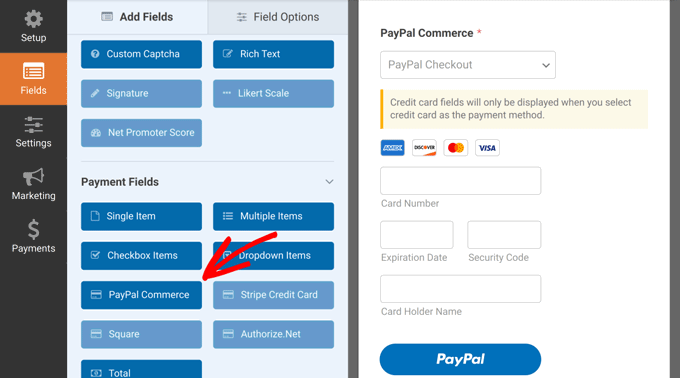PayPal 상거래 필드 추가