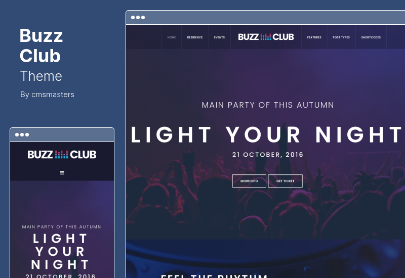 Tema Buzz Club - Tema WordPress per eventi per night club, DJ e festival musicali