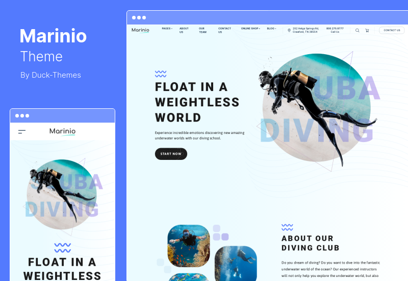Marinio 主题 - 冲浪和水肺潜水 WordPress 主题