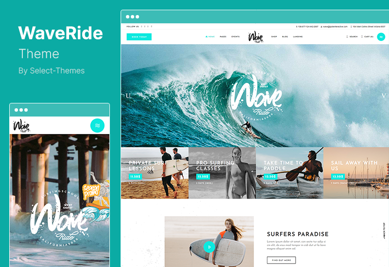 WaveRide 主题 - 冲浪和水上运动 WordPress 主题