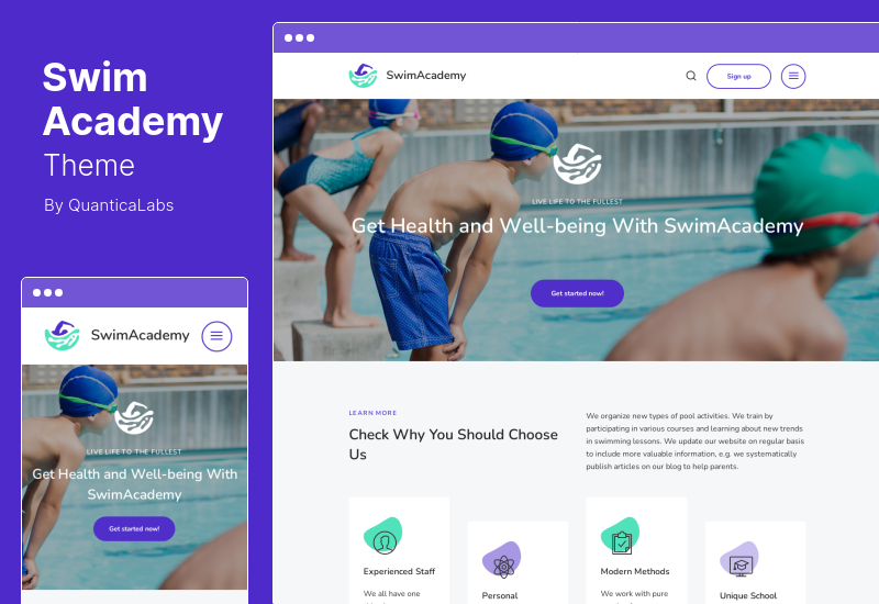 SwimAcademy 主题 - 游泳学校和课程预订 WordPress 主题