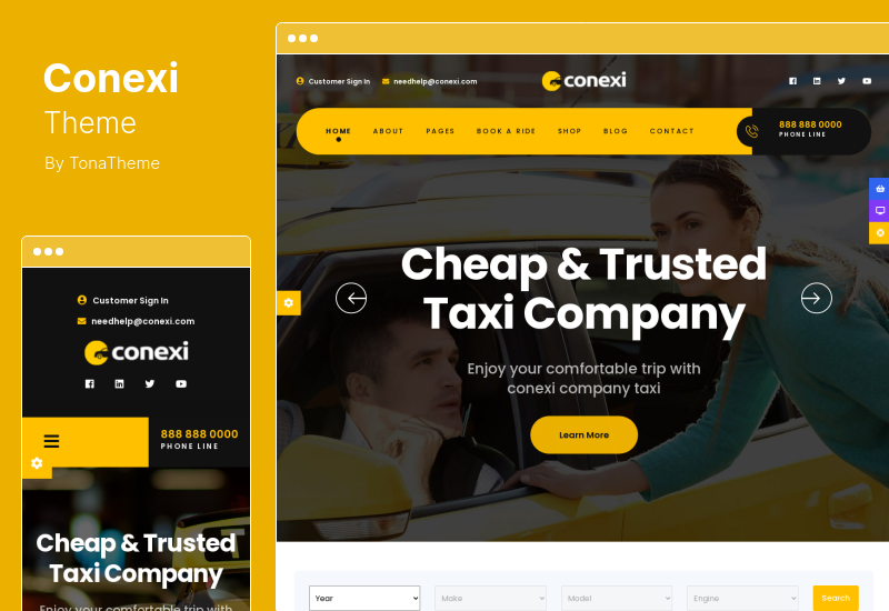 Conexi Teması - Taksi Rezervasyon Hizmeti WordPress Teması