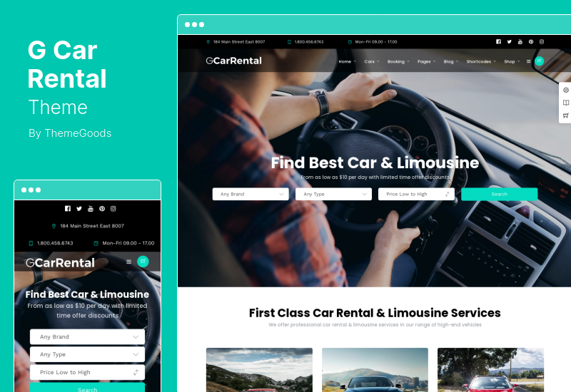 GCar Rental Teması - Araba Kiralama ve Limuzin WordPress Teması