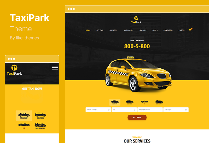 TaxiPark Teması - Taksi Taksi Hizmeti Şirketi WordPress Teması