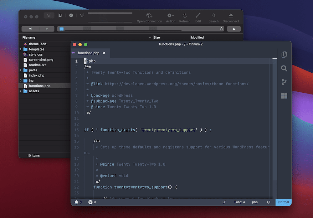 การเปิดไฟล์ functions.php ของธีมภายในโปรแกรมแก้ไขข้อความ