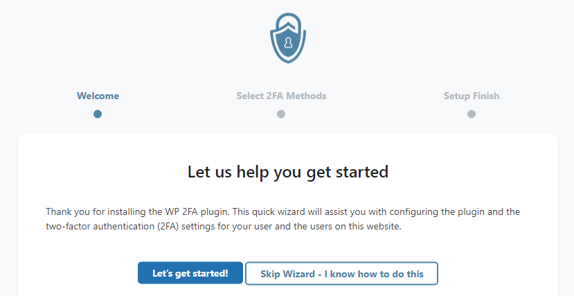 İki Faktörlü Kimlik Doğrulama, WordPress eklentisi: WP 2FA Eklentisi sihirbazı