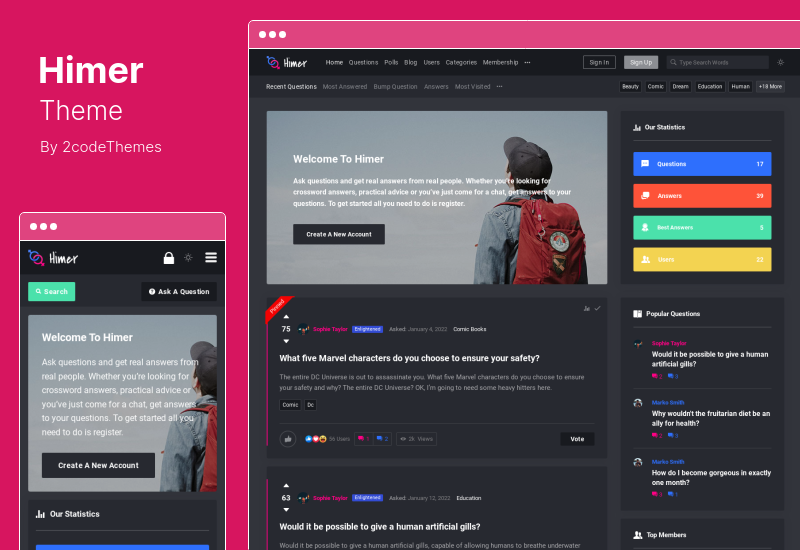Tema Himer - Tema WordPress pentru întrebări și răspunsuri sociale