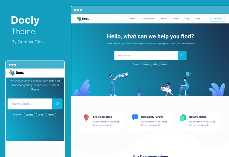 Tema Docly - Documentație și bază de cunoștințe Tema WordPress cu forumul bbPress Helpdesk
