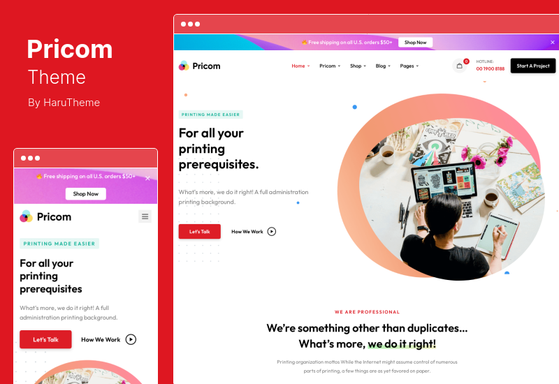 Tema Pricom - Tema WordPress para empresa de impressão e serviços de design